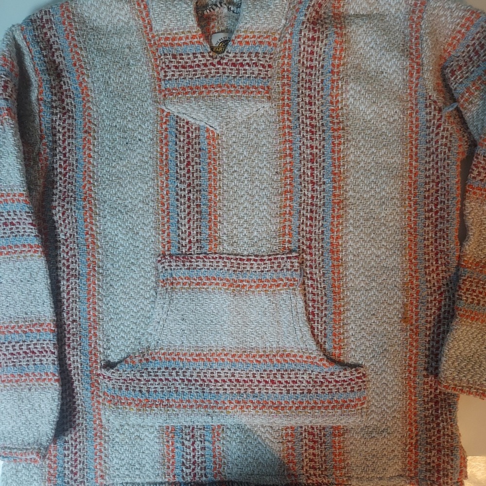 Earth Ragz‎ mexican Hoodie baja joe  Med Multicolor Boho Hippie Peasant Outdoors